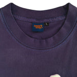 unique puff print oversized purple navy graphic t shirt neck label 

