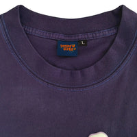 unique puff print oversized purple navy graphic t shirt neck label 

