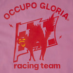 Close-up of Occupo Gloria Champion du Monde T-shirt back featuring racing team graphic and Champion du Monde branding