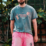 vintage acid washed uk streetwear t shirt in grey with original vintage, antique artwork
